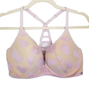 PINK Victoria's Secret Womens 36D Nude Mesh Floral Lightly Lined Underwire Bra